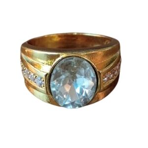 Gold Tone Chunky Oval Clear Stone Statement Ring Size 7